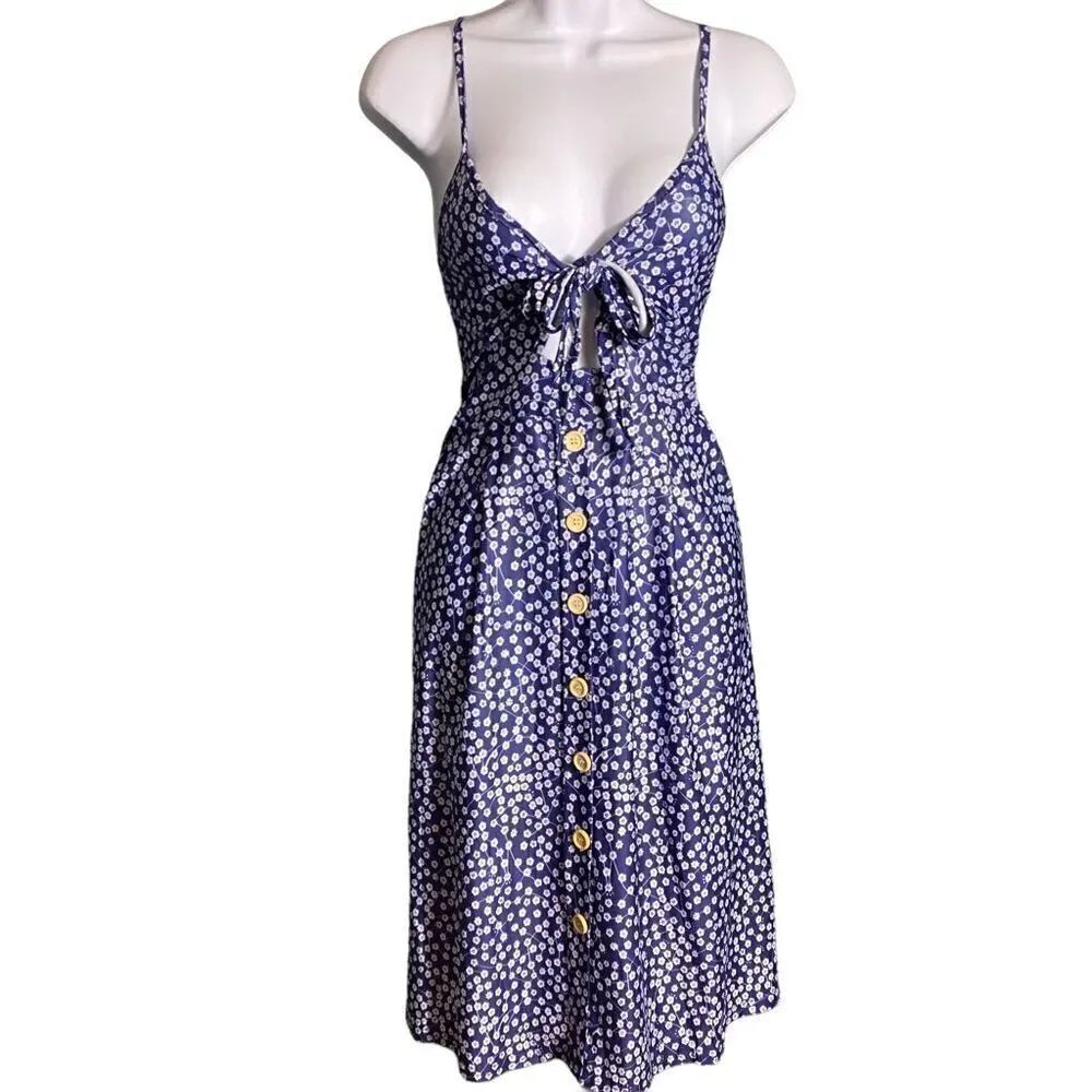 Blue Floral Tie front cut out dress Size S
